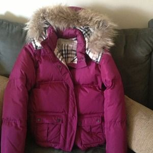 Burberry goose down coat with fox trim
