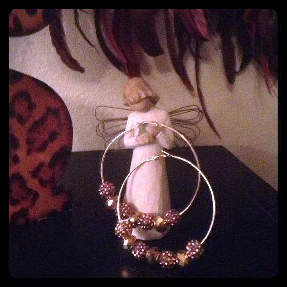 XLARGE HOOP EARRINGS IN GOLD AND PINK TONES-CUTE !