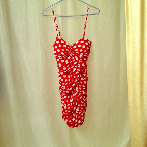 Red and white glam polka dot dress