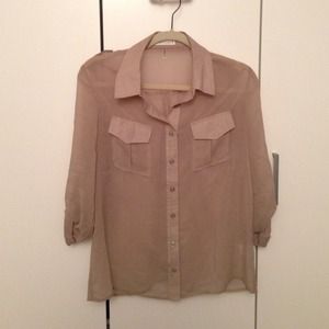 Taupe chiffon button up