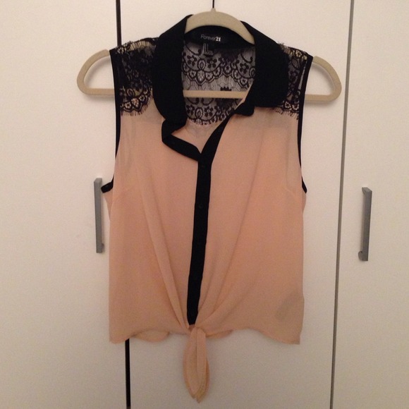 Blush pink and black lace chiffon button up