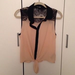 Blush pink and black lace chiffon button up