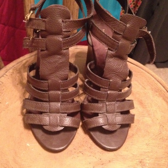 Brown Leather Nine West Gladiator Wedge Heels