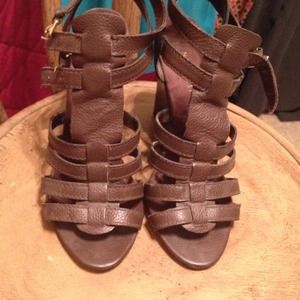 Brown Leather Nine West Gladiator Wedge Heels
