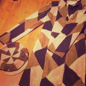 Patchwork suede coat and matching paperboy hat