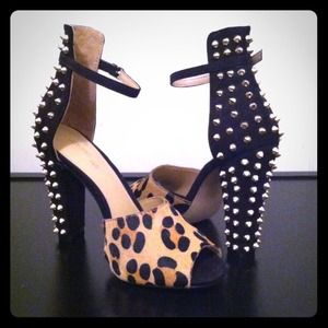 ZARA LEOPARD STUDDED ANKLE STRAP HEELS