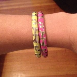 Yellow and pink bangle bracelet