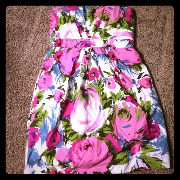 Floral print strapless tube dress