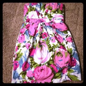 Floral print strapless tube dress