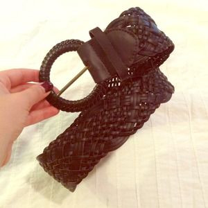 Dark brown imitation leather woven belt