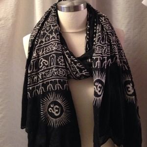 NWOT  GENEROUS SIZED BLACK SCARF W/ OM SYMBOL