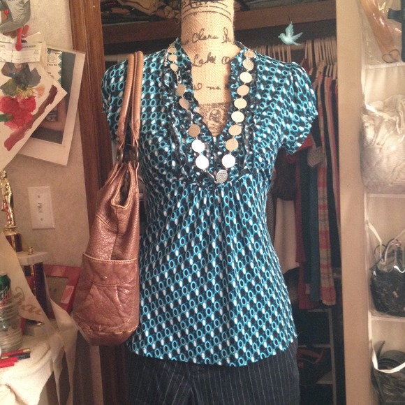 🔴SOLD🔴Turquoise, blue and black dress top