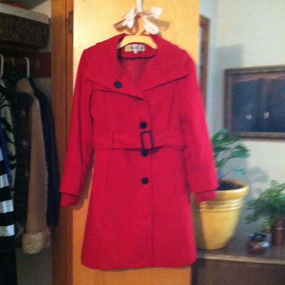Red pea coat