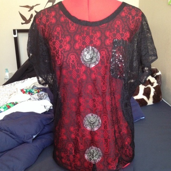 🚫 SOLD 🚫Forever 21 Black Lace Top - Picture 2 of 4