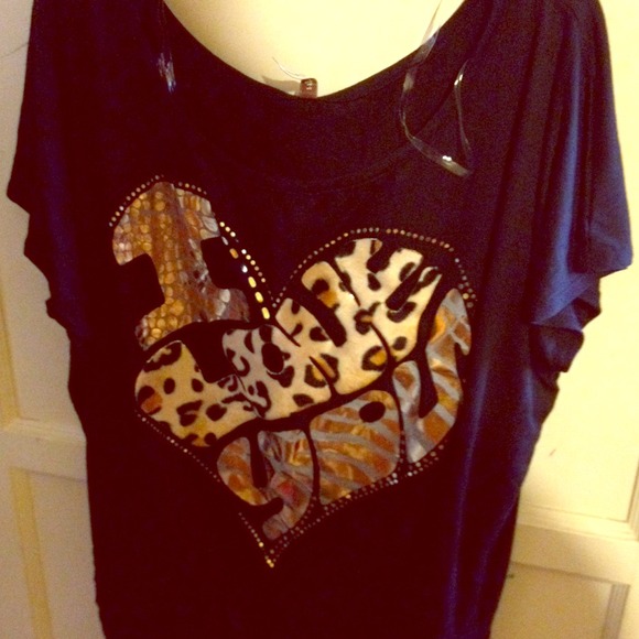 Black I love you leopard top