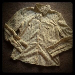 Pale yellow with flowers snap button down shirt