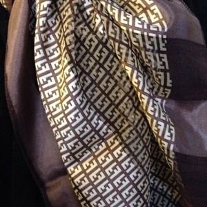 Authentic..100% Silk FENDI Scarf Brown/Gold