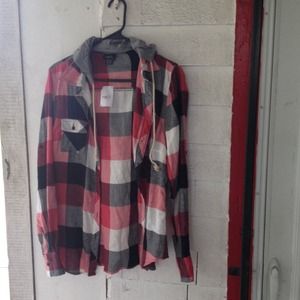 Unisex large flannel with detachable hood