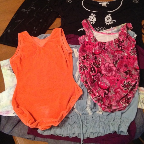 2 gymnastic Leo's. Orange & Pink. Girls size 10-12