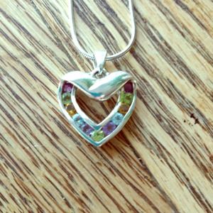 💗 Multi Gemstone Heart Pendent with Necklace 💗