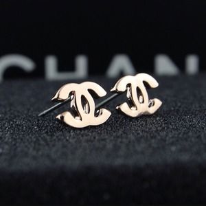 gold-plating rose gold double c logo earings