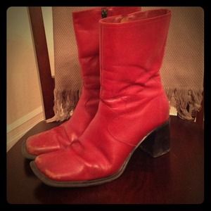 Super cute distressed boots! Red with 2 inch heel