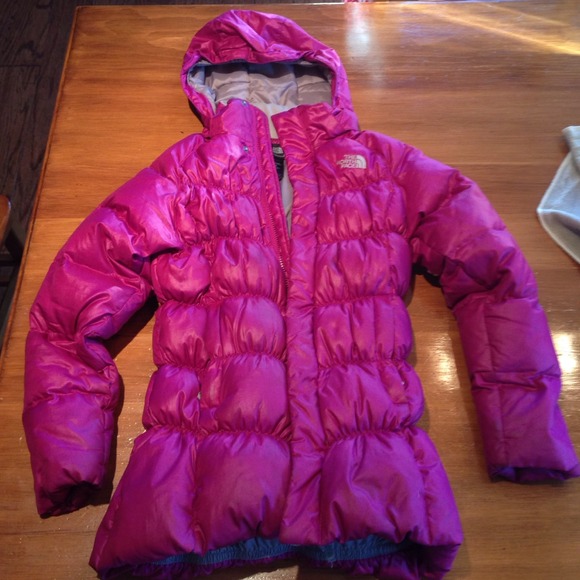 Girls Magenta North Face knee length jacket