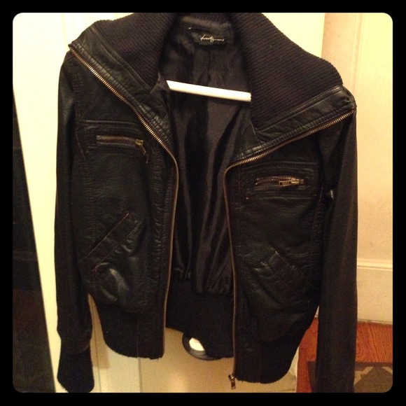 Black leather bomber Jacket