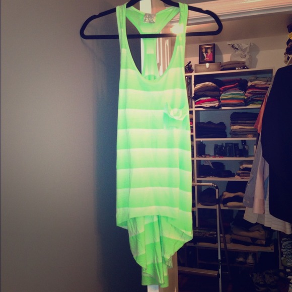 Neon green Striped High Low Racerback tank. Small.