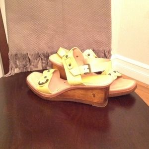Frye wedge sandals with soft yellow leather