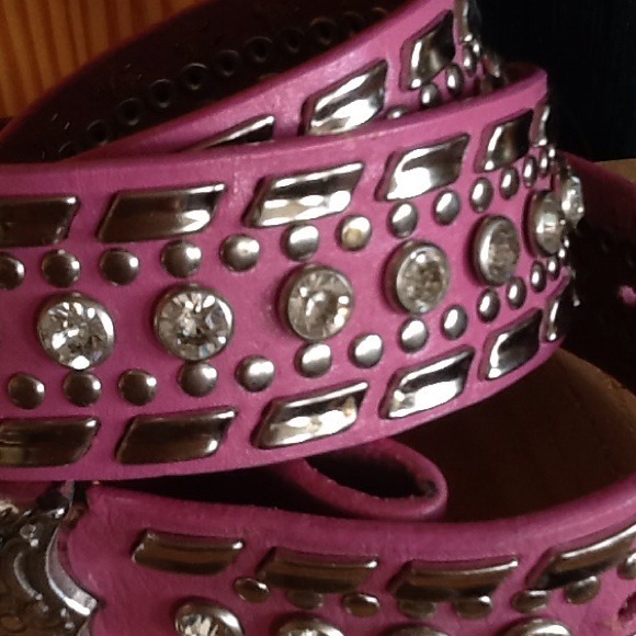 Pink Nacona leather belt Swarovski - Picture 2 of 3