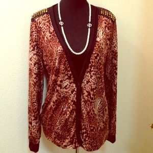 Cheetah cardigan with spiked beads on shoulders