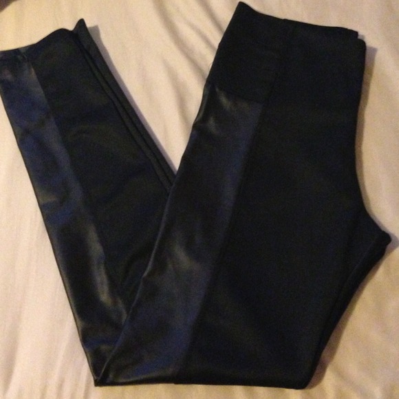 Black faux leather trimmed leggings