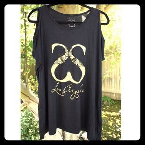 Screen-printed open shoulder tunic