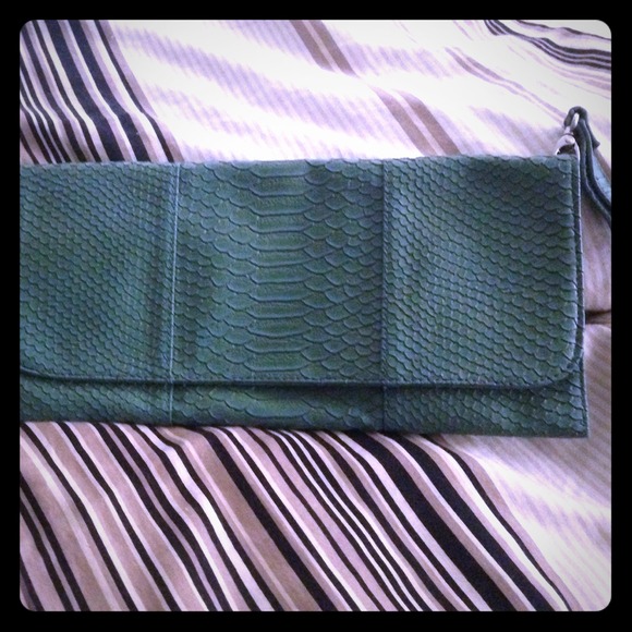 Teal like snake skin clutch