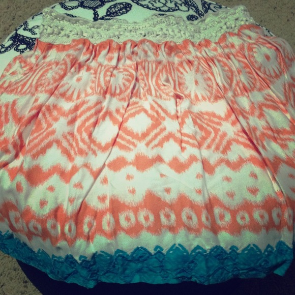 Deep coral white and blue skirt