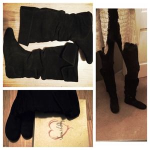 Tall Black Suede Slouchy Boots