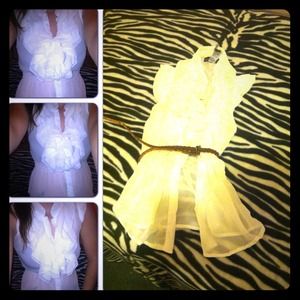 Cute button up frilled front dressy/ casual shirt