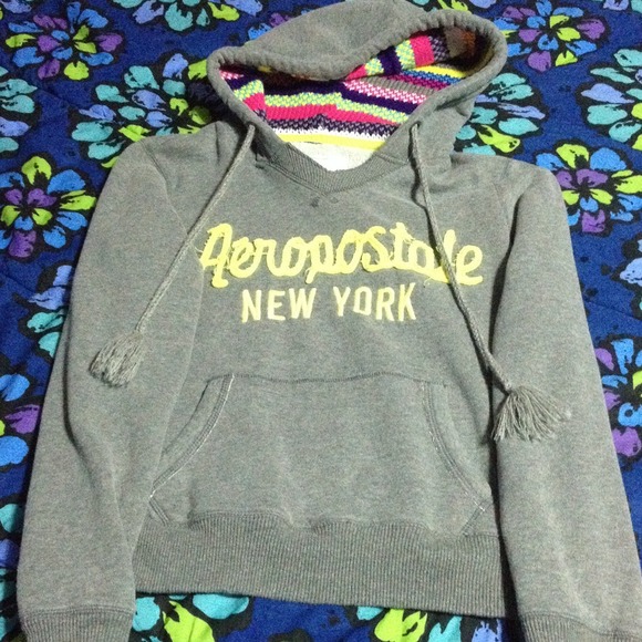 Grey sweatshirt with detailed hood