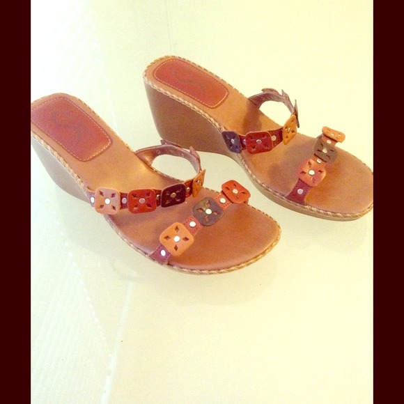 Brown Leather Wedge Sandals