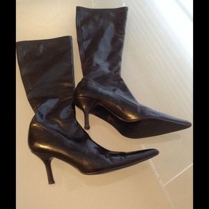 Black Knee High Faux Leather Boots