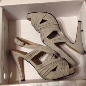 Grey suede Aldo sling back heels