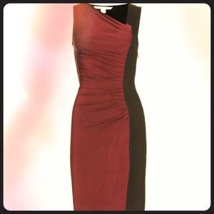 Beautiful maroon and black, fitted dress.