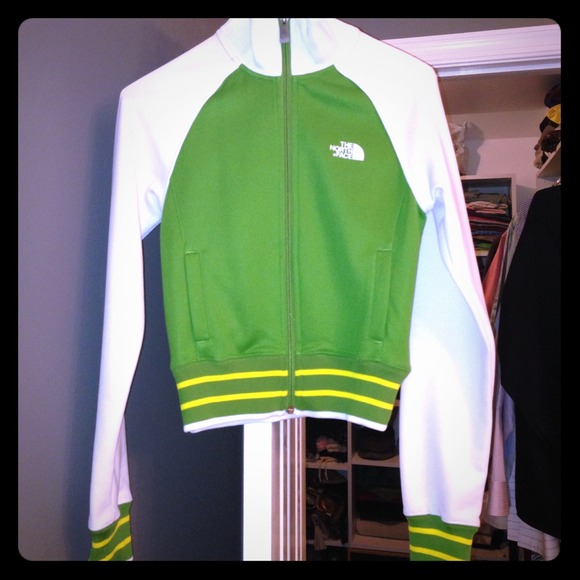 Neon green, yellow and white north face sweatshirt