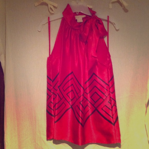 Michael Kors red satin neck tie shirt