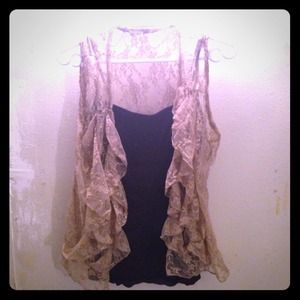 beige sheer lace vest sz xs/s