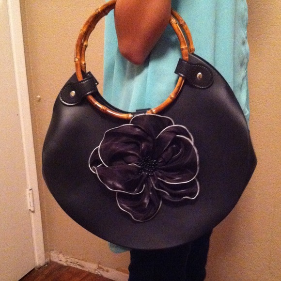 Black handbag with black flower:) NWOT