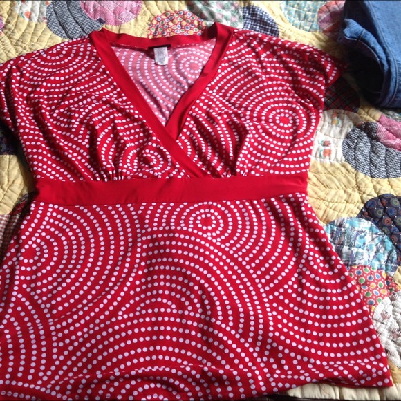 Perseption Women Red Polka Dot Blouse