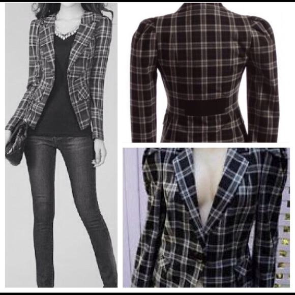 Express white plaid blazer