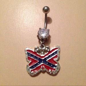 Rebel flag butterfly belly button ring